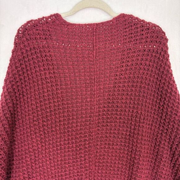 Free People Maroon Open Knit V Neck Boxy Fit Cardigan Oversized Sweater Women's - Picture 8 of 10